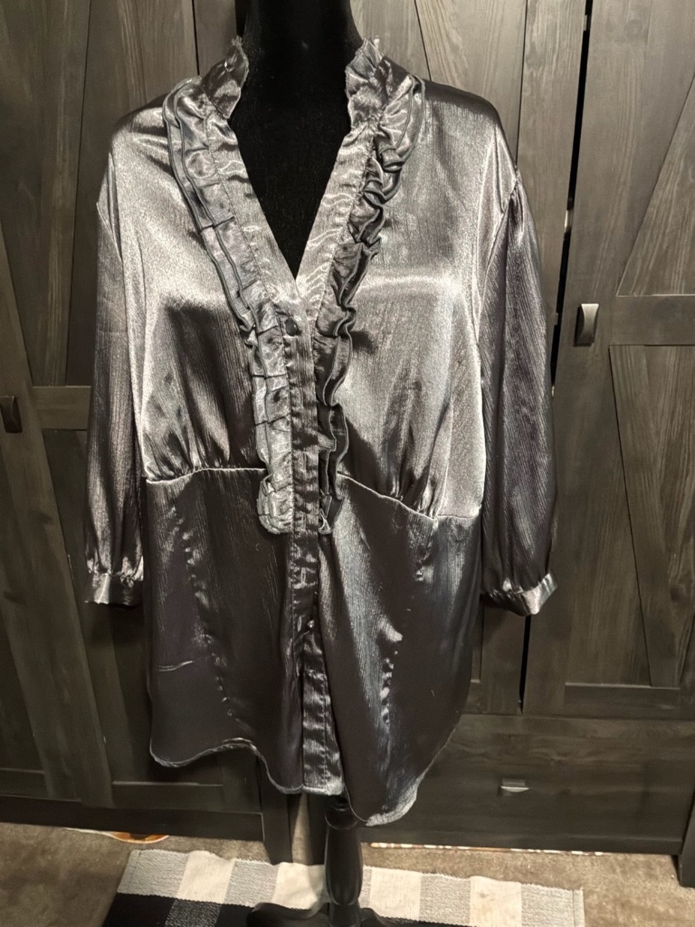 Alyx Metallic Silver Ruffle-Trim Blazer Jacket